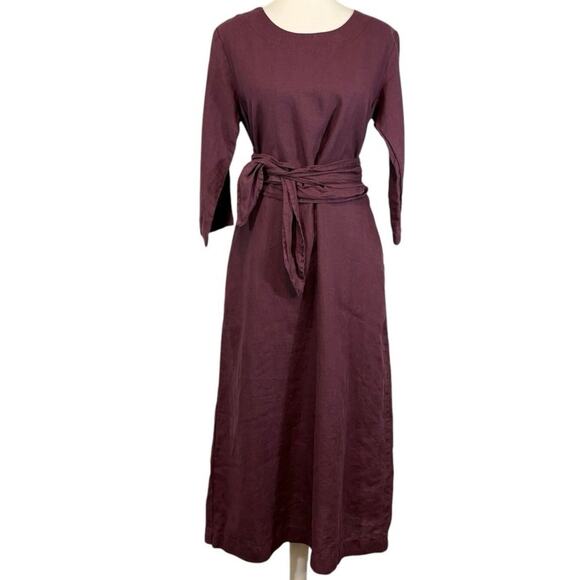 Len.OK Linen Long Dress Wild Orchid Purple Lagenlook Belted Waist Midi, Size S - Picture 1 of 6
